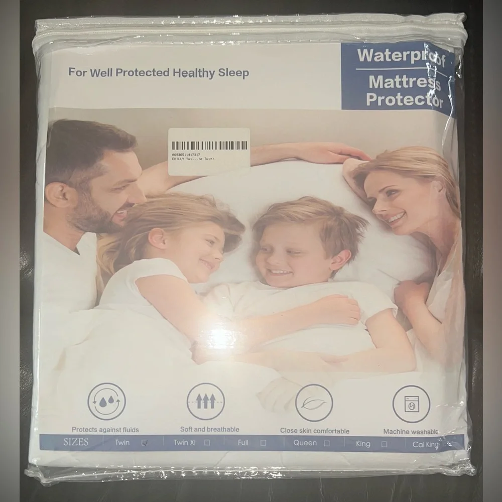 Full Size Waterproof Quilted Mattress Protector Cover w/ Deep Pocket, White -NWT